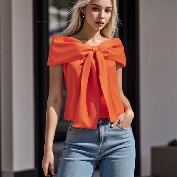 Stylish Women s Off Shoulder Bow Crop Top