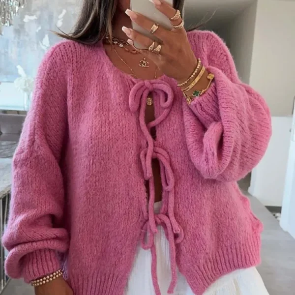Autumn And Winter Round-neck Lace-up Knitted Sweater