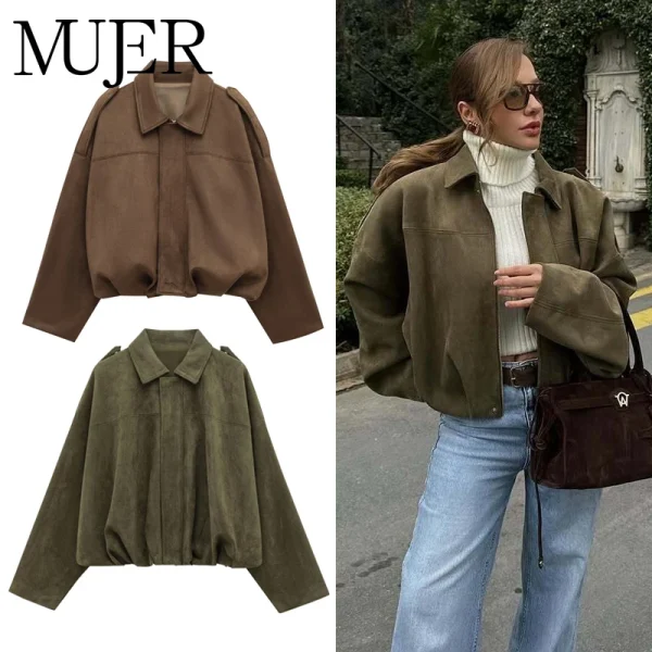 MUJER Suede Bomber Jackets for Women Outerwears