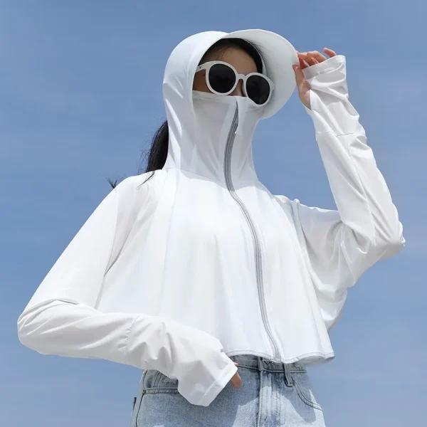 UPF 50+ Women Sunscreen Hoodie Thin Ice Silk