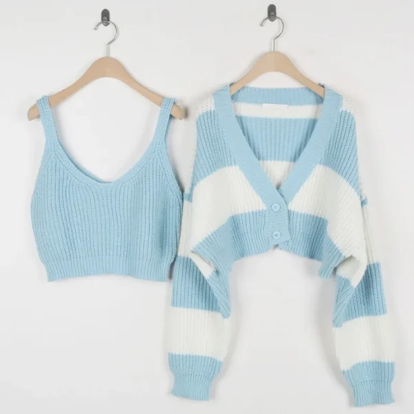 Autumn Two Piece Women Stripe Sweater
