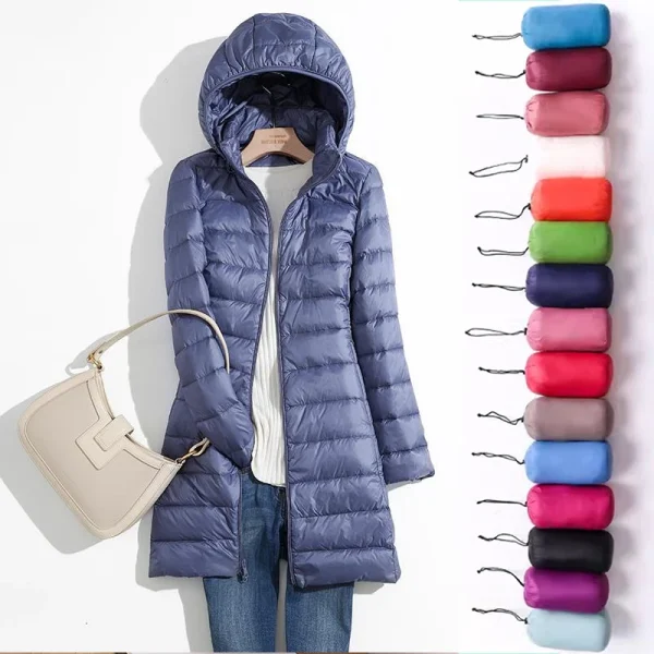 Women's Autumn Winter Ultra Lightweight Long Puffer Jacket