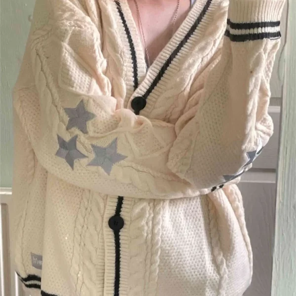 Vintage Embroidery Star Loose Sweaters for Women